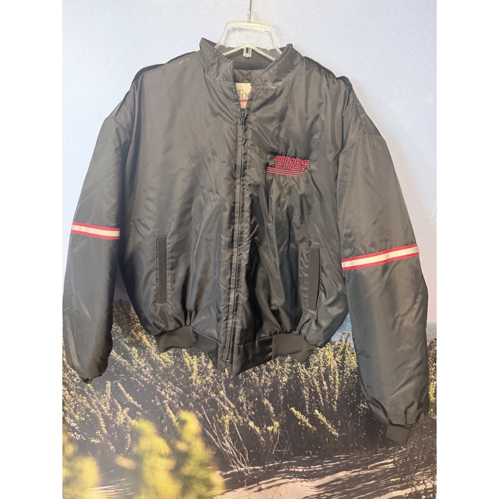 Men's Vintage Airborne Express Black Red Quilted Bomber Work Jacket Sz XL VTG